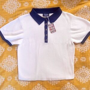 Known Supply Zuri Knit Polo NWT-XL Pearl & White